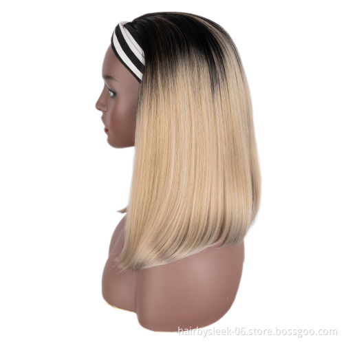 4 classic colors 14 inches High Temperature Resistant synthetic wig wholesale super Silky straight wave headband wig for woman